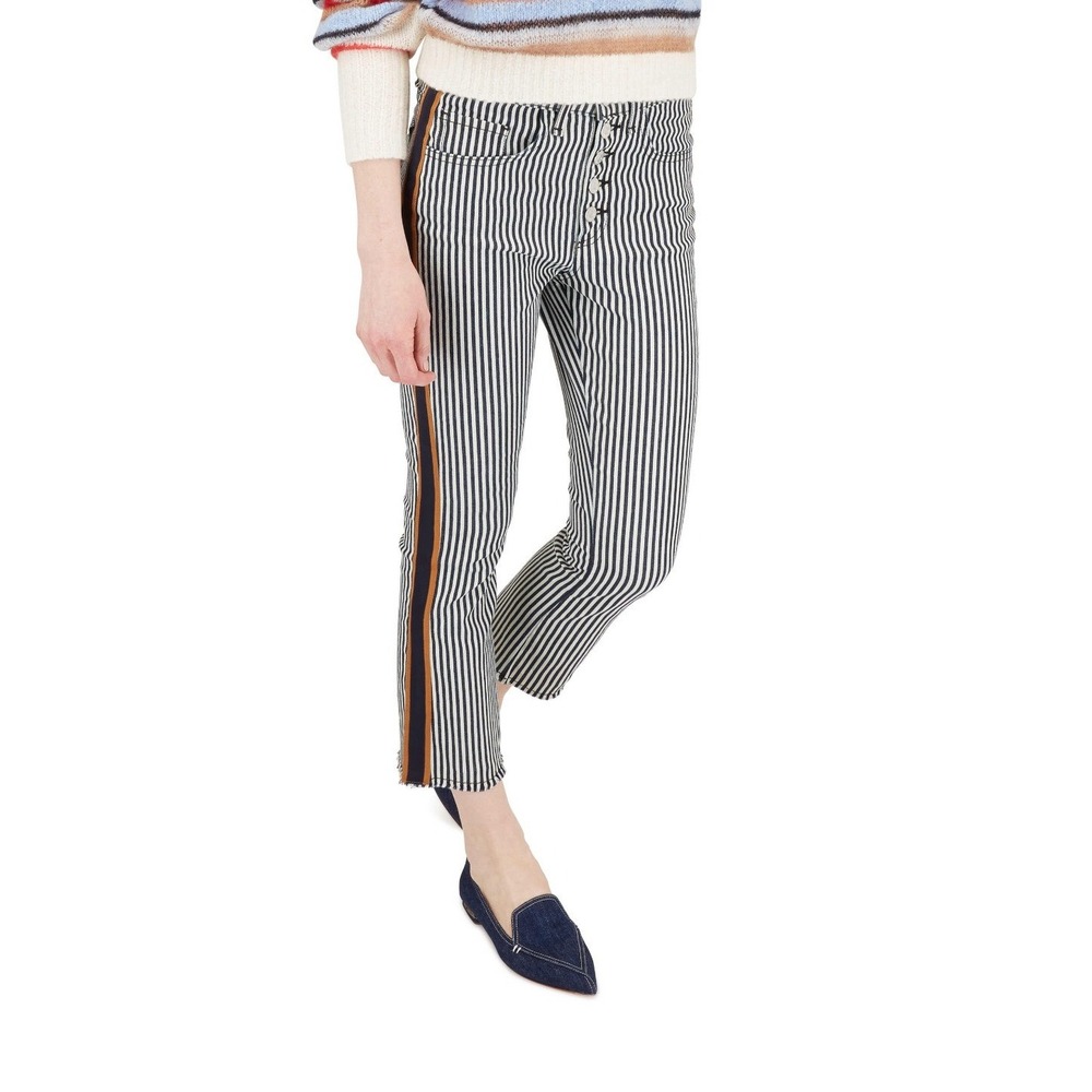 Veronica Beard Carolyn Baby Boot Jeans Women 24 Navy White Stripe Excellent Tux